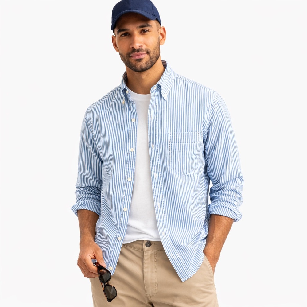 J.Crew Flex Washed Slim Fit Button Down Shirt Blue Stripe Medium